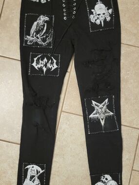 Black Patched Distressed Women's Jeans
